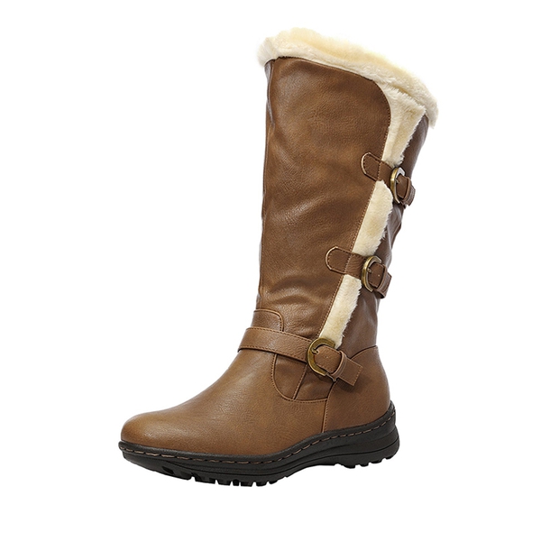 Wide Calf Snow Knee High Boots - CAMEL PU -  0